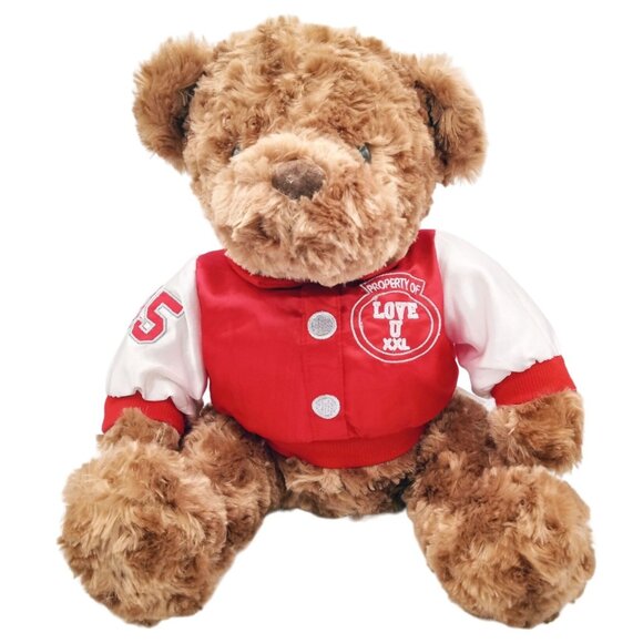 Love U XXL Dan Dee Bear Teddy Brown Plush Varsity Jacket Valentines Gift 15" - Picture 1 of 15
